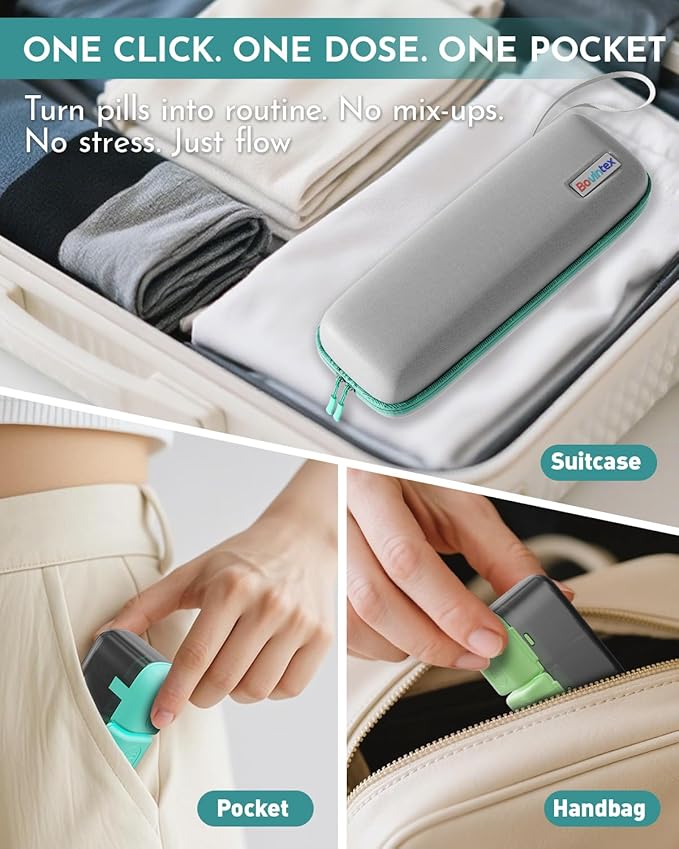 Weekly Pill Organizer 2 Times a Day, 7 Day Travel Medicine Pill Organizer with Moisture-Proof Silicone Lid, AM PM Daily Pill Bottle for Vitamins & Supplements, Pocket-Size Pill Case(Green)