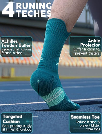 Mens Bamboo Viscose Crew Compression Running Socks Athletic Hiking Cushioned Wicking Anti-Blister Seamless