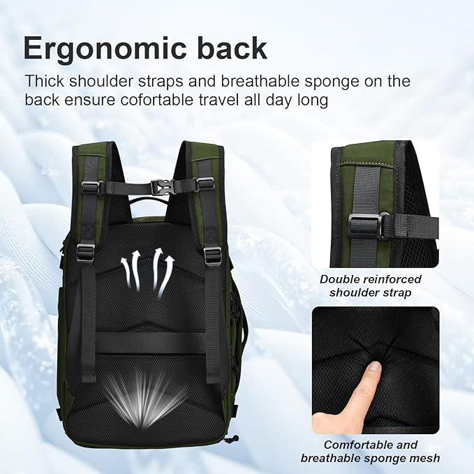 Carry On Travel Backpack with Shoe Compartment Flight Approved Laptop Backpack Expandable Work Business Backpack for Women Men Casual Daypack, Dark Green