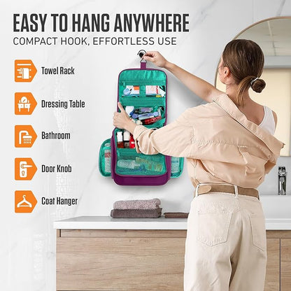 VENTURE 4TH Hanging Travel Toiletry Bag for Women & Men - Travel Organizer with Expandable Compartments & Removable Clear Pouch for Toiletries (Purple/Mint)