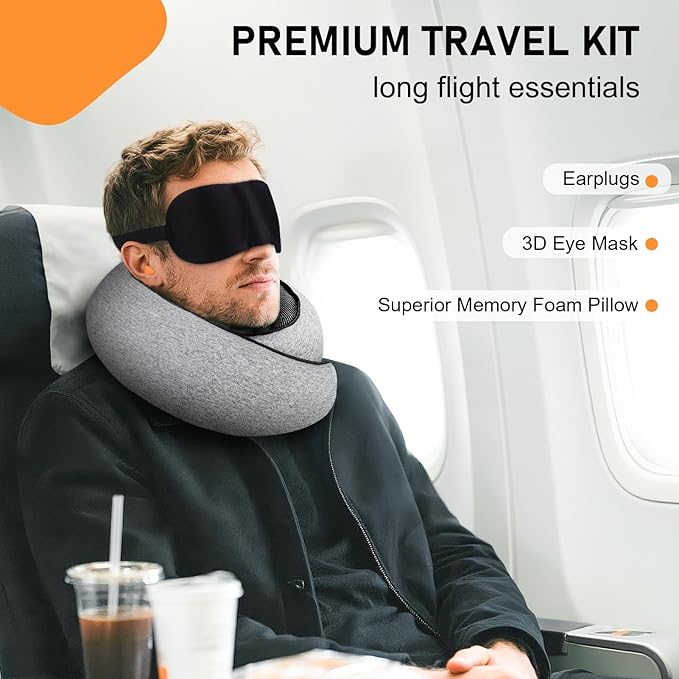 Neck Travel Pillow | Memory Foam Neck Pillow for Comfort on Airplane, Compact Ergonomic Design for Traveling, Car Rides, Home Offices Use, Ideal for Adults Women Men (Pink)