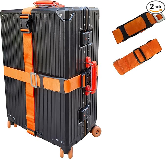 Luggage Straps Suitcase Belts Wide Adjustable Packing Straps, Heavy Duty Strap, 2 PCS 92",Carry on Both Shoulders,2 People by Hand or Shoulder,Moving Box Straps.Orange