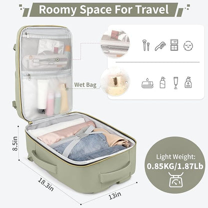 ZOMFELT Travel Backpack for Men, Carry on Backpack, TSA 17.3 inch Laptop Backpack Flight Approved, Personal Item Travel Bag Nurse Bag Casual Daypack for Weekender Business Trip, Green