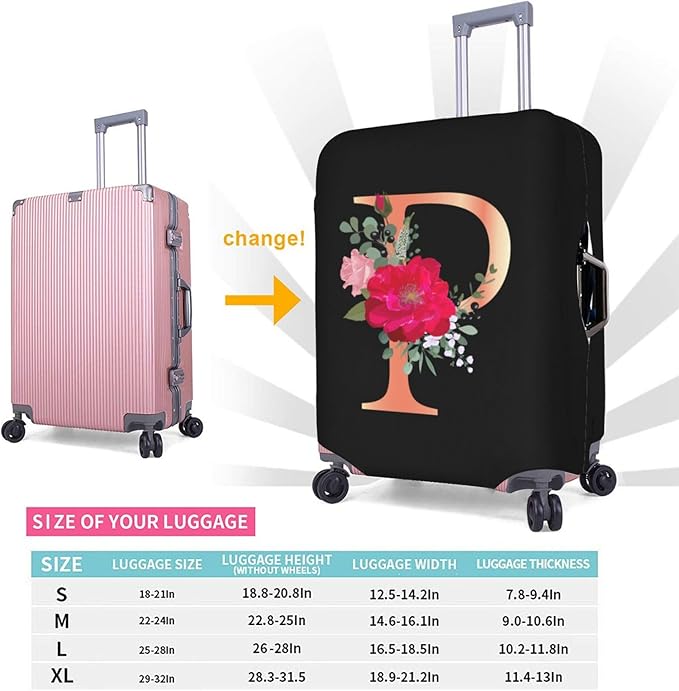 Floral Letter P Travel Luggage Cover Spandex Suitcase Protector Elastic Washable Stretch Suitcase Cover,Size S(Fit 18-21inch Suitcase)