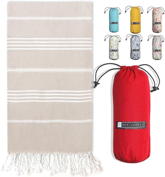 BAY LAUREL Turkish Beach Towel with Travel Bag 39 x 71 Quick Dry Sand Free Lightweight Large Oversized Towels Light