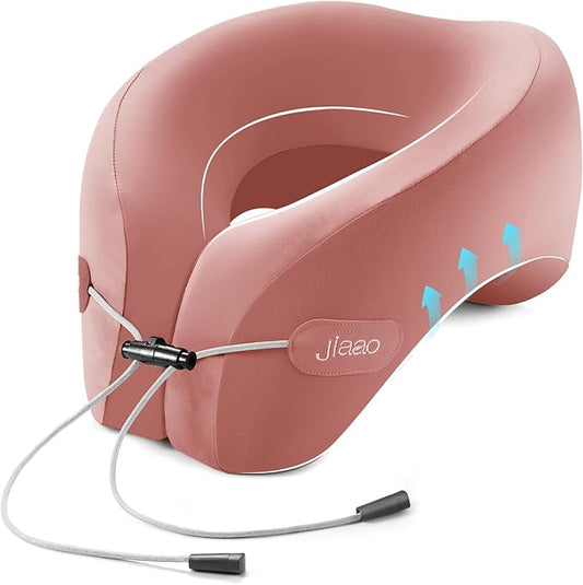 jiaao Neck Pillow Airplane, Ergonomic Memory Foam Travel Pillows for Long Flights, 3D Eye Masks, Ear Plugs and Portable Drawstring Bag, Napping Pillow for Home, Sleep Rest, Family and Travel Use