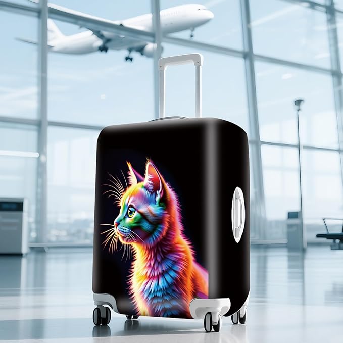 FOREVER QUEEN Colorful Cat Luggage Cover Suitcase Protector Suitcase Cover Anti-Scratch,Stretchable Bag Cover Washable Durable Polyester