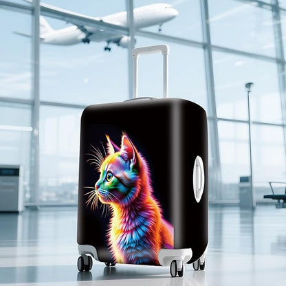 FOREVER QUEEN Colorful Cat Luggage Cover Suitcase Protector Suitcase Cover Anti-Scratch,Stretchable Bag Cover Washable Durable Polyester