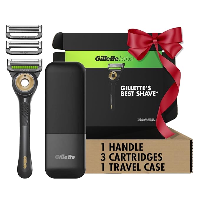 GilletteLabs With Exfoliating Bar Shaving Razor For Men, 1 Handle, 3 Blade Refills, Includes Travel Case for Convenient Storage On The Go, Holiday Gifts for Men