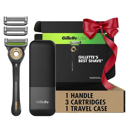 GilletteLabs With Exfoliating Bar Shaving Razor For Men, 1 Handle, 3 Blade Refills, Includes Travel Case for Convenient Storage On The Go, Holiday Gifts for Men