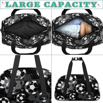 Black Football Kids Duffel Bag for Boys, Soccer Sports Gym Bag Overnight Travel Weekender Bag Lightweight Carry On Sleepovers Bag for School Practice Gymnastics