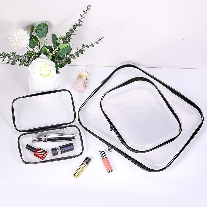 3 Pack Zippered Hard Pouch, Clear Hard Shell Zipper Case, Clear Plastic Storage Box Containers Small Toiletry Bag for Small Items, Toys, Building Blocks, Puzzles, Cosmetics&Stationery, 3 Size