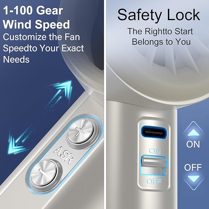 Portable Handheld Fan, Speed (1-100) Adjustable Turbo Personal, 4000mAh Battery Rechargeable Cooling Fan, Digital Display, Gifts for Women Men Travel/Camping/Outdoor (Starlight/Beige)