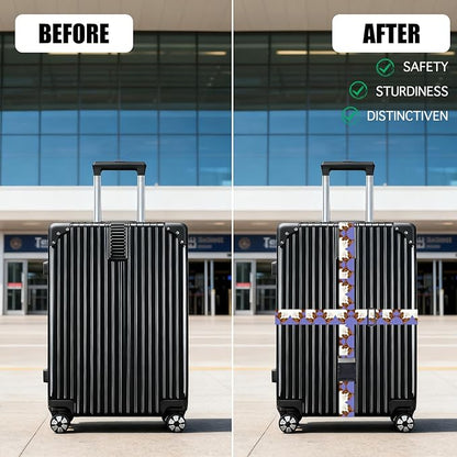 Nuxovilar Luggage Straps of 2 Set Brown and White Cats Repeating Pattern, Durable Material 1.96 * 70.86 Inches for Suitcases,Travel Accessories for 22-28 Inch Luggage, Perfect for Pet Lovers,Leisure