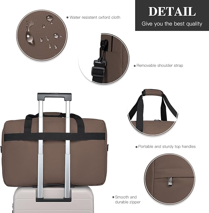 Kono Travel Duffel Bag 48L Large Carry-on Bag Sports Tote Gym Bag Weekender Overnight Bags for Men Women 21.65"x13.78"x9.84" Brown