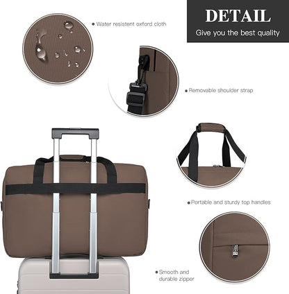 Kono Travel Duffel Bag 48L Large Carry-on Bag Sports Tote Gym Bag Weekender Overnight Bags for Men Women 21.65"x13.78"x9.84" Brown