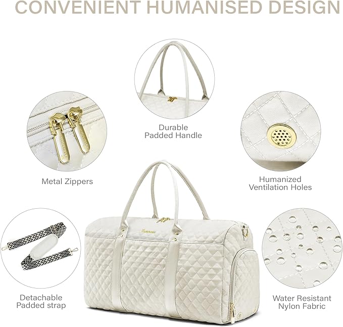 Duffle Bag for Travel,Personal Item Travel Bag with Toiletries Bags,Gym Bags for Men and Women with Wet Pocket & Shoes Compartment(White)