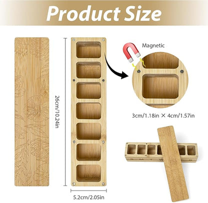 Wood Weekly Pill Organizer, 7 Day Bamboo Tablet Box Vitamin Dispenser, Portable Aesthetic Magnetic Pill Case Container Box for Vitamins Fish Oil Pills or Supplements Daily Travel