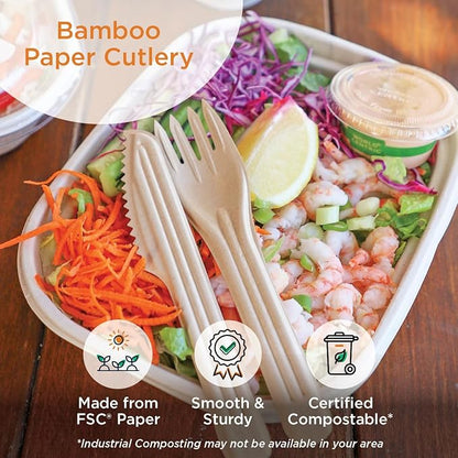 World Centric Compostable NoTree 6" Assorted Paper Cutlery with Napkin - FSC Certified with a Heat-Tolerant Coating - 250 Pack