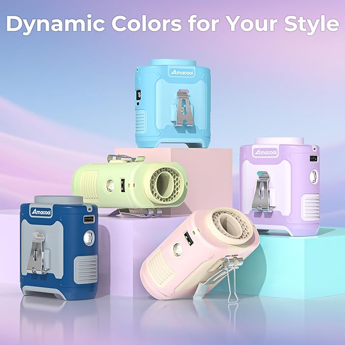 AMACOOL Portable Waist Fan Clip On, MAX 40H Work Time, 10000mAh Rechargeable Wearable Shirt Fan with Light, 16000RPM Powerful 5 Speed Belt Fans Personal Cooling Fans for Outdoor Jobsite Travel