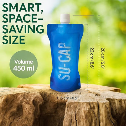 Collapsible Water Bottle – BPA Free, Foldable Sports Bottle for Hiking, Travel, Gym, Leakproof Lightweight Reusable Bottle with Carabiner – Eco-Friendly (15oz- 450 ml) (blue)