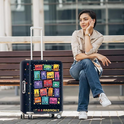 Colorful City Landmarks Luggage Cover – Fun and Vibrant Travel Suitcase Protector, Fits Wheeled Luggage for Stylish Travel,Fits 24''–26'' Suitcases (Size M)