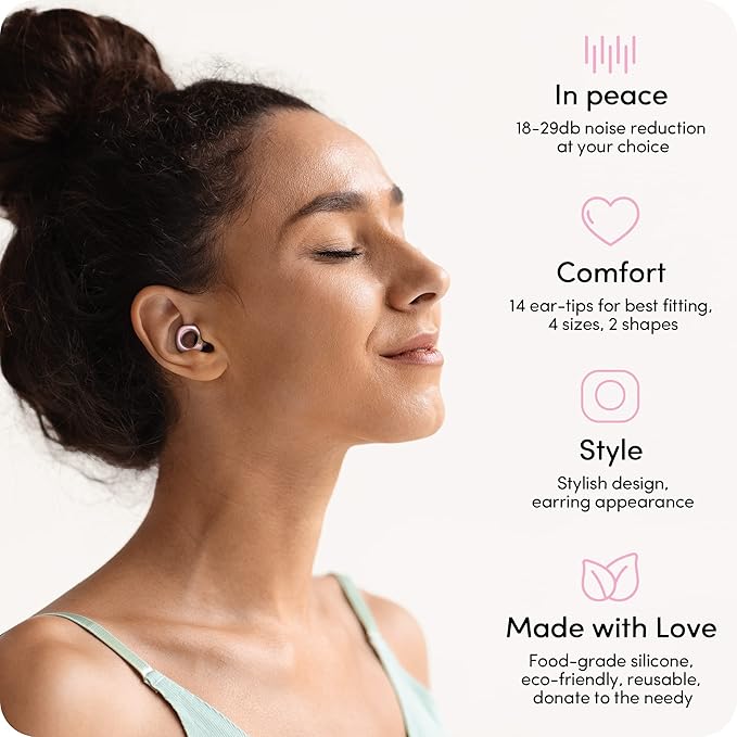 Audree Style Ear Plugs for Noise Reduction, Reusable High Fidelity Earplugs for Concerts, Musicians, Motorcycles, Study, Parent, Party, Flights & Noise Sensitivity, 18-29dB Noise Cancelling, Pink