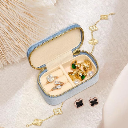 TAIMY Mini Jewelry Travel Case, Velvet Small Travel Jewelry Box, Portable Jewelry Travel Organizer Box for Rings Earrings Necklaces, Gifts for Women Girls(Blue)