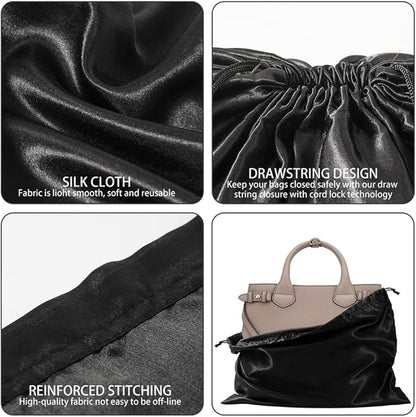 10 Pack Dust Bags for Purses and Handbags, Silk Dust Cover Storage Bag with Drawstring Travel Storage Pouch for Handbag Purse Shoes Boots (Black, 19.6 × 15.7 in)