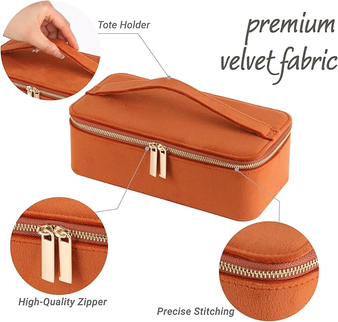 HofferRuffer Jewelry Box Organizer for Women Girls, Travel Jewelry Case with 12 Portable Zipper Bags, Jewelry Storage Ideal for Travel & Home Organization (12pcs-Brown Velvet)