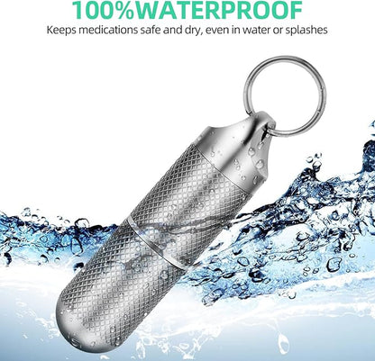Titanium Keychain Pill Holder Waterproof Lightweight Portable Pocket Mini Pill Case for Emergency Medicine Travel Fits Daily Purse Wallet Small Pill Box Containers (Medium（2 Separate Compartments）)