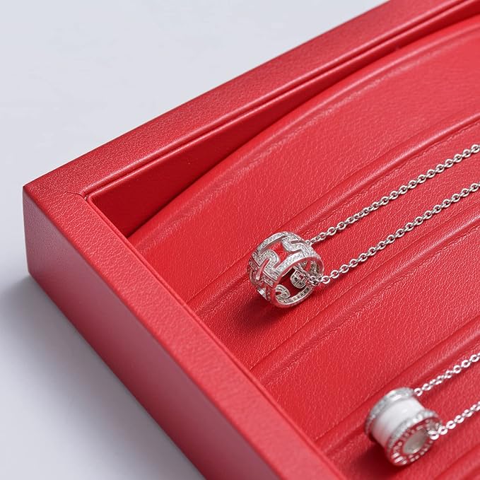 Oirlv Luxury Leather Necklace Bracelet Organizer Tray with Acrylic Lid Jewelry Display Case Drawer Insert Jewelry Organizer for women