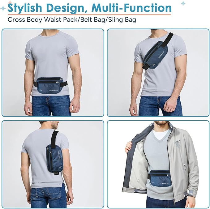 travel inspira Travel Money Belt with Slim Anti-Theft RFID Blocking Passport Holder for Travel Concealed under Clothes for Ultimate Protection of Credit Cards, Cash, Passport & Documents, Navy Blue