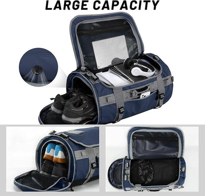 MIER Large Duffel Backpack Sports Gym Bag with Shoe Compartment, Heavy Duty and Water Resistant, Navy Blue, 60L