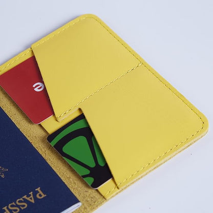 INCARNE US Leather Passport Holder for Travel - Passport Case - Passport Wallet for Men - Passport Cover for Women Sleeve Protector - Travel Essentials Vacation Luggage Travel Gifts - Classic Yellow