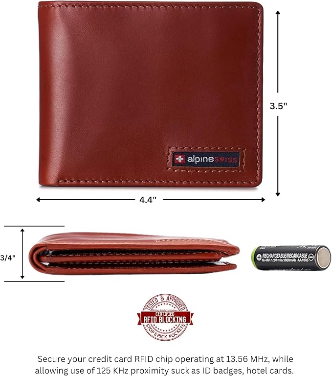 Alpine Swiss Mens Wallet for Men | RFID Protected Leather Mens Wallet | Spencer Bifold with Divided Bill Section | Gift Box | 2 ID Windows | 14 Card & Storage Pockets for Organization
