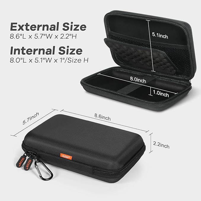 Shockproof Hard Shell Carrying Case for GPS, External Hard Drive, Power Bank, Charger, Cable, Heart Monitor, Cell Phone, Electronic Accessories - Larger Capacity Storage Pouch Travel Bag