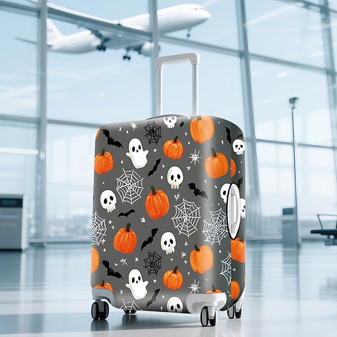 ANNA QUEEN Travel Pumpkin Spooky Halloween Luggage Cover Halloween Decorations Suitcase Protector Suitcase Cover Anti-Scratch,Stretchable Luggage Travel Bag Cover Washable