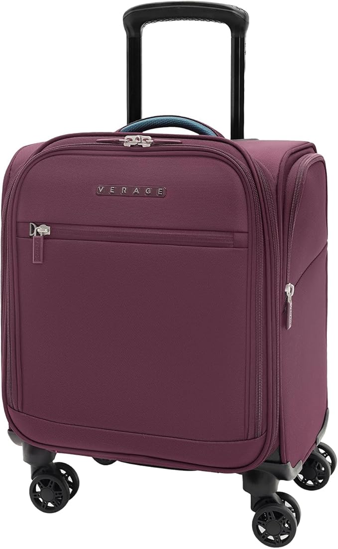 Verage Under Seat Luggage with Wheels, Softside Small Suitcase Spinner Carry On Luggage Bags for Airlines Airplanes Short Trip Men Women (Grape red, 14.5-Inch Plus Underseat)
