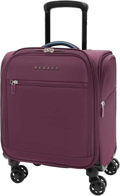Verage Under Seat Luggage with Wheels, Softside Small Suitcase Spinner Carry On Luggage Bags for Airlines Airplanes Short Trip Men Women (Grape red, 14.5-Inch Plus Underseat)