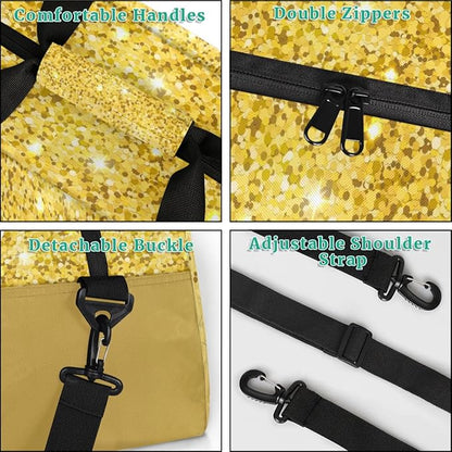 Personalized Kids Sports Duffel Bag with Name Custom Weekender Overnight Bag for Boys Girls Gym Bag Travel Dance Gymnastics Duffel Bag, Gold Glitter