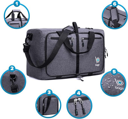 Bago Large Foldable Duffel Bags for Traveling Women & Men - 80L Packable Duffle Bag for Travel with Shoe Compartment - Water Repellant, Heavy Duty, Lightweight Folding & Collapsible (SnowBlack)