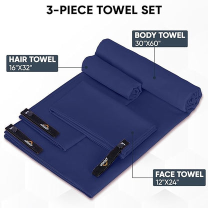 APEXUP Microfiber Travel Towel, Ultra Absorbent Quick Dry Towels, Lightweight Gym Sports Camping Towel for Workout, Yoga, Beach, Shower, Swimming (Combo, Navy Blue)