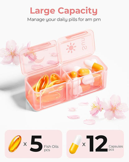 Zoksi Am Pm Pill Organizer 7 Day, Weekly Pill Box 2 Times a Day, Medicine Pill Organizer with Separate Compartment, Travel Pill Case Dispenser Portable for Vitamins, Fish Oils, Medicines(Pink)