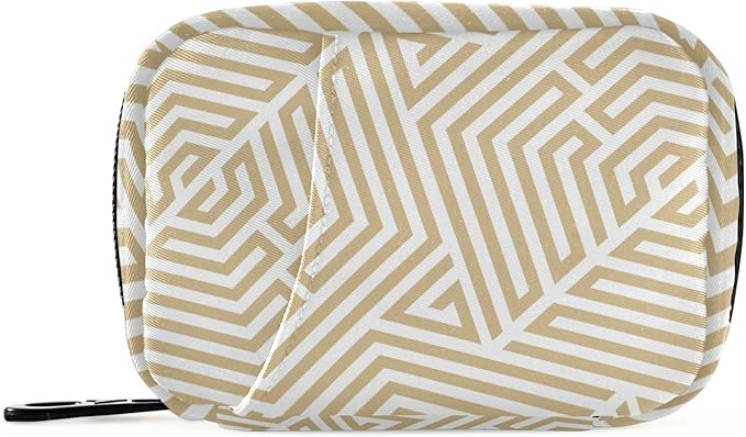 Pill Organizer Box Case Weekly Travel Pill Container Cute Pill Holder 7Day Vitamin Organizer Pill Dispenser Sorter Planner Storage Small Compact Abstract Geometric Beige15