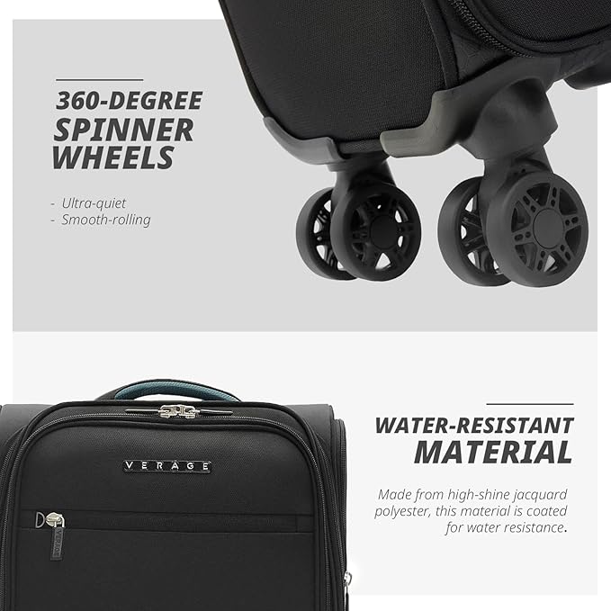 Verage Under Seat Luggage with Wheels, Softside Small Suitcase Spinner Carry On Luggage Bags for Airlines Airplanes Short Trip Men Women (Black, 14-Inch Underseat)