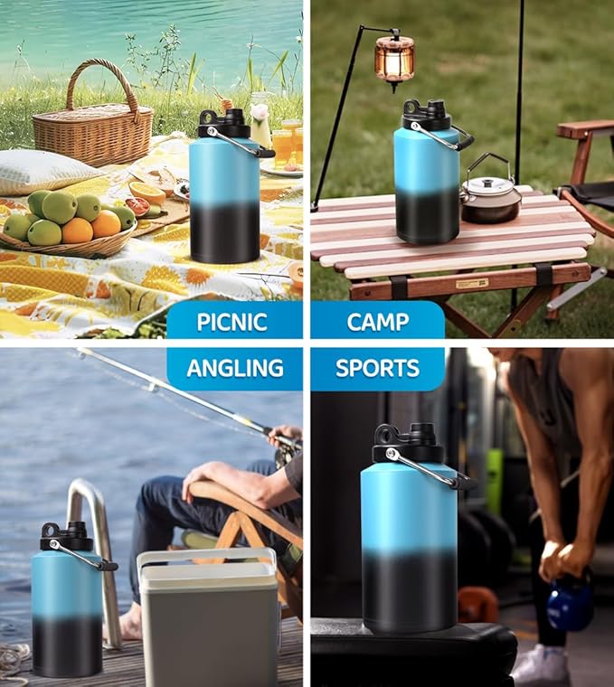 Insulated Water Bottle, 1 Gallon Jug with Handle, 128 oz Stainless Steel Large Water Bottle Wide Mouth Double Vacuum for Hot & Cold Drinks, Gradient Blue