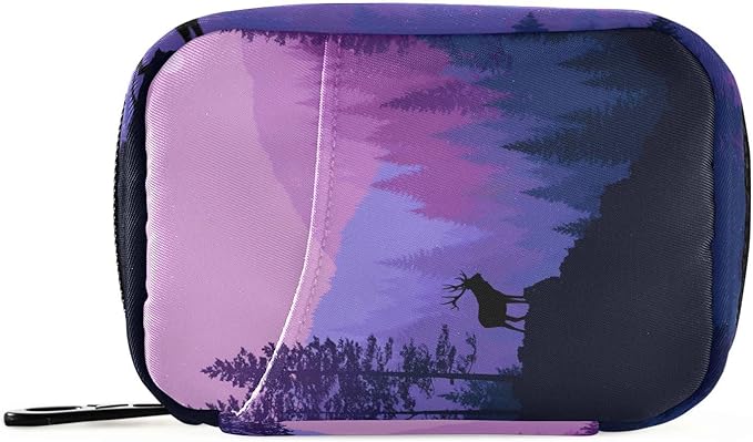 Purple Stag Mountains and Forest Travel Pill Organizer Case Box Container Weekly Portable Vitamin Medicine Holder Storage Bag with Zipper Removable
