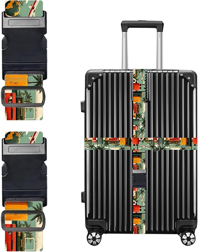 Nuxovilar Luggage Straps of 2 Set Travel Elements Pattern, 1.96x90.5 inches - Luggage Straps for Suitcases, Perfect for Vacation, Beach Trips, Travel Enthusiasts