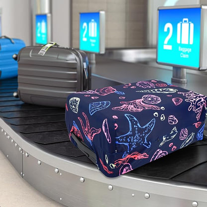 Travel Luggage Cover Protector Stretchy Washable Suitcase Cover With Zippers For 18-22 Inch Luggage (S, Blue, Seashell)